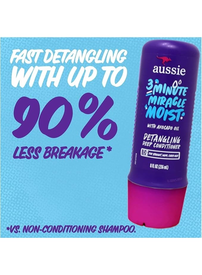 Aussie, 3 Minute Miracle Moist, Deep Conditioning Detangling Conditioner, Suitable for Straight, Wavy & Curly Hair, 8 fl oz (236 ml) - Image 3